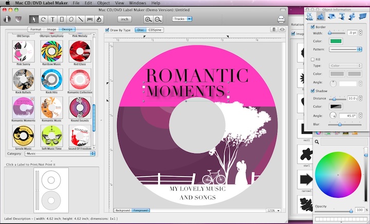 Mac CD/DVD Label Maker - mac cover design maker, screen shot picture