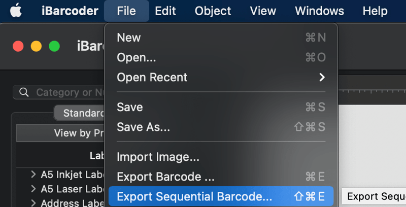 create sequential barcodes and sequential text